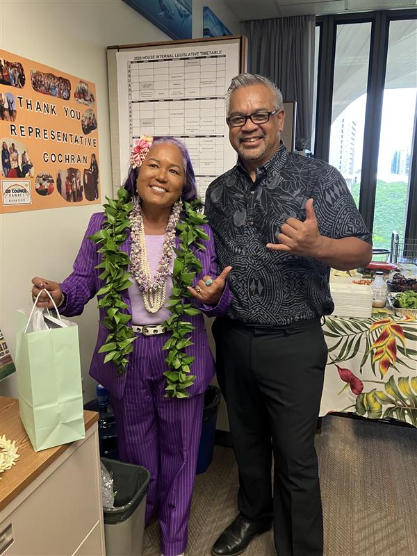 Rep. Elle Cochran (left) with Councilmember Shane M. Sinenci (right).