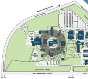 UHMC campus map with spotlight over Ka Lama building.