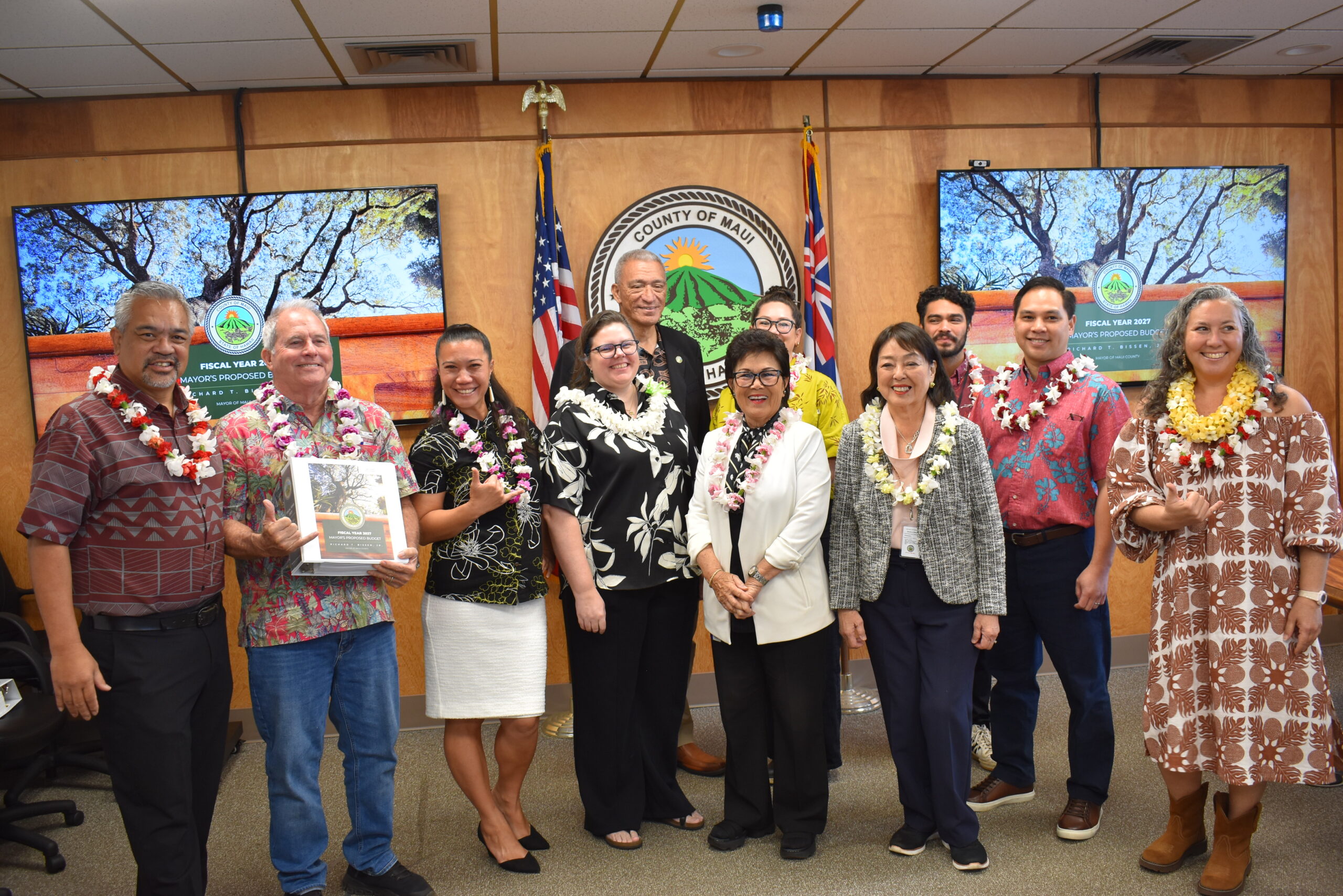 Councilmembers are joined by Mayor Bissen and Budget Director Lesley Milner following the press conference.