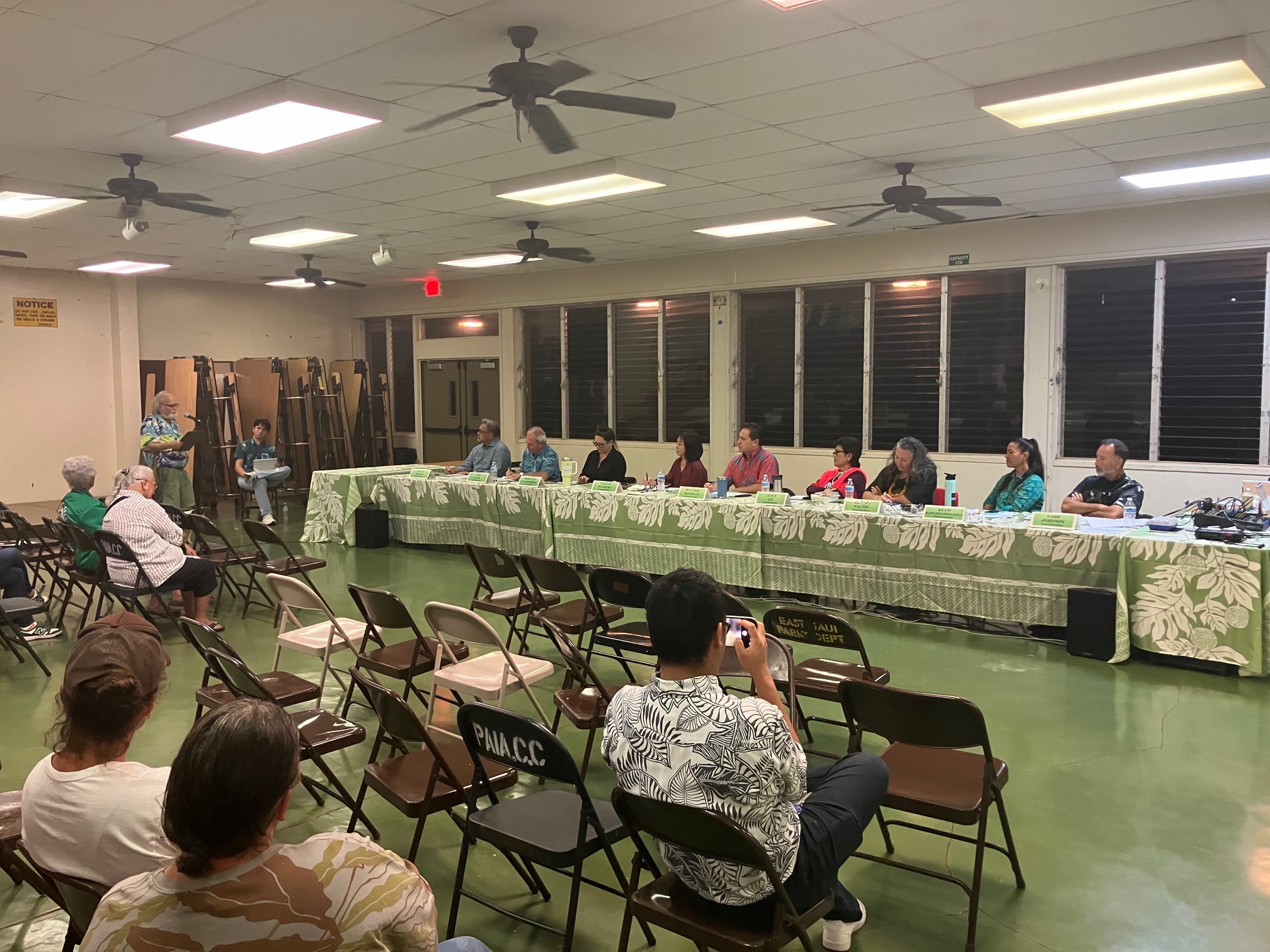 Councilmembers listen to testimony at the FY 27 Makawao-Haʻikū-Pāʻia Evening Budget Meeting